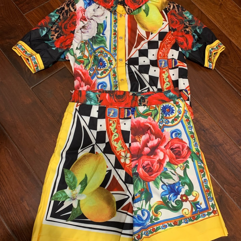 lemon Mediterranean shirt and shorts set